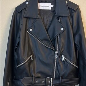 Calvin Klein Women's Sleek Black Faux Leather Biker Jacket 
Size M
